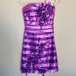 Purple Strapless Dress with Flower Details